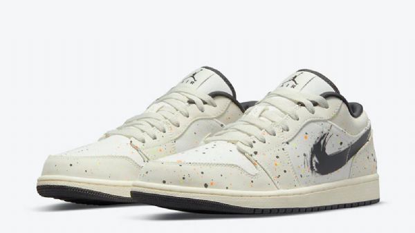 Boty Nike Air Jordan 1 Low Tops Paint Splatter Pro Ženy V Khaki Barvě