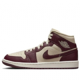 Boty Nike Air Jordan 1 Mid Tops Beach Cherrywood Pro Ženy Burgundsko Khaki