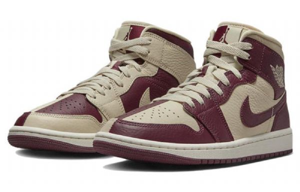 Boty Nike Air Jordan 1 Mid Tops Beach Cherrywood Pro Ženy Burgundsko Khaki