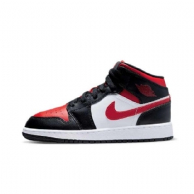 Boty Nike Air Jordan 1 Mid Tops Gs Se Širokou Špičkou Pro Ženy Černá Červený Bílý
