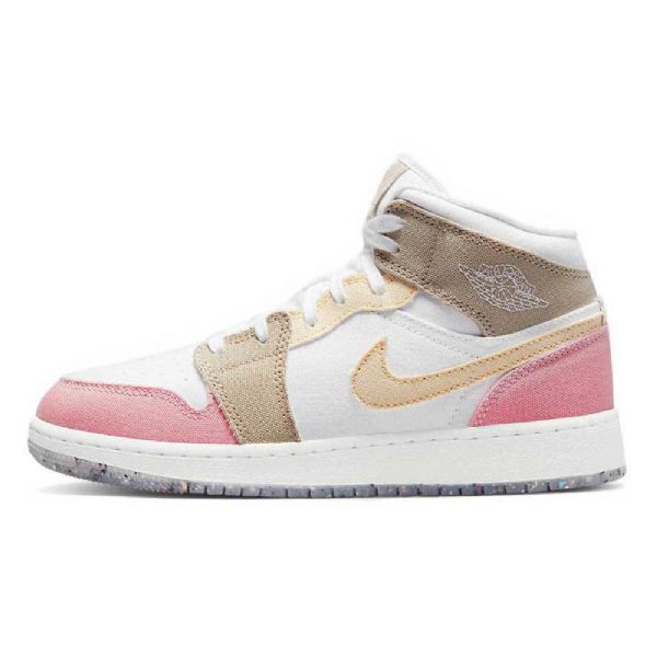 Boty Nike Air Jordan 1 Mid Tops Gs Tan Pro Ženy Růžová Hnědá Bílá