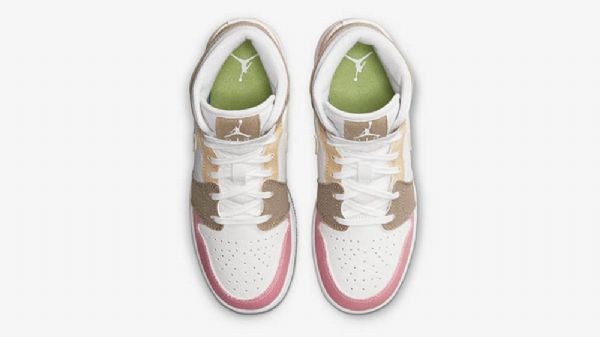 Boty Nike Air Jordan 1 Mid Tops Gs Tan Pro Ženy Růžová Hnědá Bílá