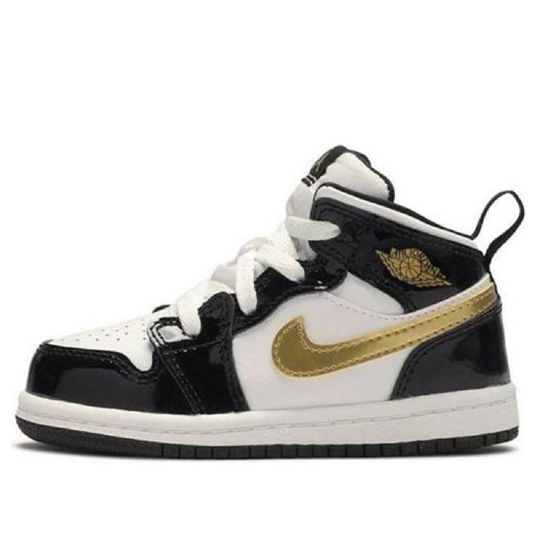 Boty Nike Air Jordan 1 Mid Tops Patent Td Pro Děti Černá Zlatý