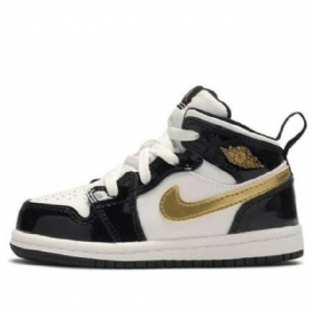 Boty Nike Air Jordan 1 Mid Tops Patent Td Pro Děti Černá Zlatý