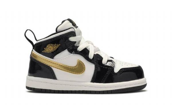 Boty Nike Air Jordan 1 Mid Tops Patent Td Pro Děti Černá Zlatý