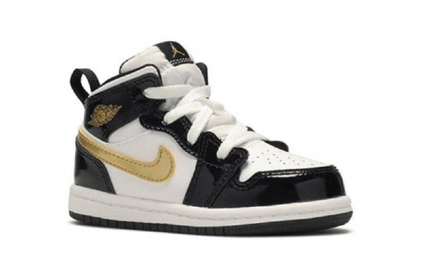 Boty Nike Air Jordan 1 Mid Tops Patent Td Pro Děti Černá Zlatý