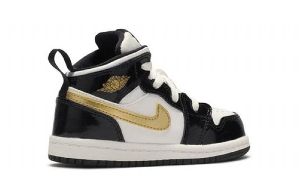 Boty Nike Air Jordan 1 Mid Tops Patent Td Pro Děti Černá Zlatý