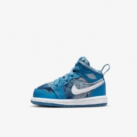 Boty Nike Air Jordan 1 Mid Tops Pro Děti Modrobílé