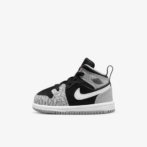 Boty Nike Air Jordan 1 Mid Tops Se Pro Děti Černá Bílá Světle Šedá Červená