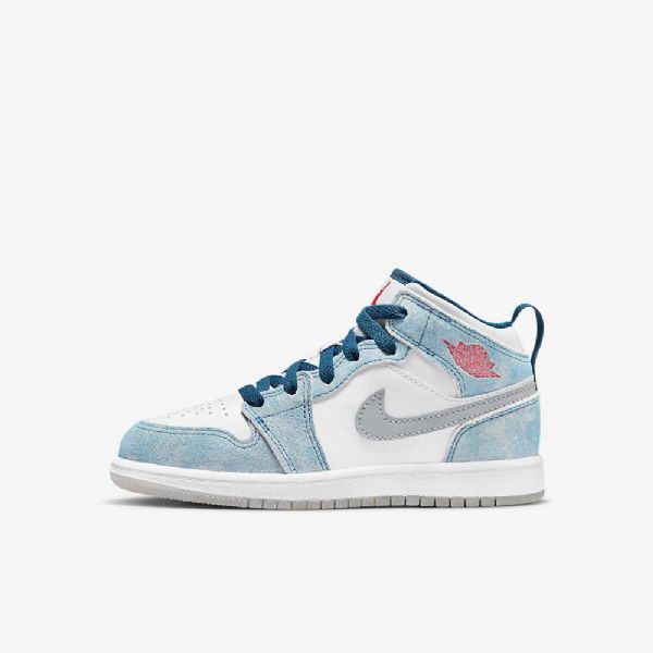 Boty Nike Air Jordan 1 Mid Tops Se Pro Děti Modrá Bílá Světle Šedá Červená