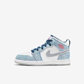 Boty Nike Air Jordan 1 Mid Tops Se Pro Děti Modrá Bílá Světle Šedá Červená