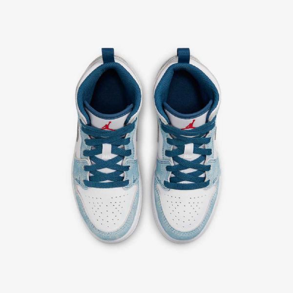 Boty Nike Air Jordan 1 Mid Tops Se Pro Děti Modrá Bílá Světle Šedá Červená