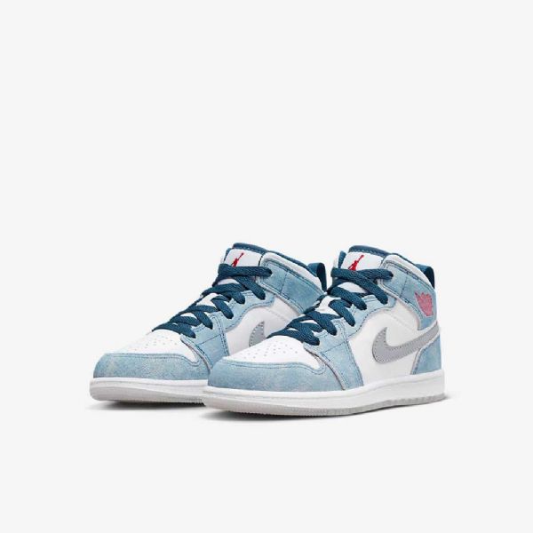 Boty Nike Air Jordan 1 Mid Tops Se Pro Děti Modrá Bílá Světle Šedá Červená