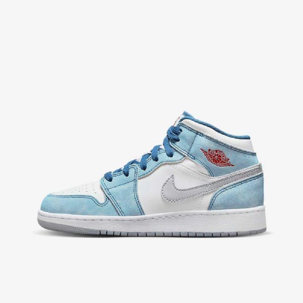 Boty Nike Air Jordan 1 Mid Tops Se Pro Děti Modrá Bílá Světle Šedá Červená