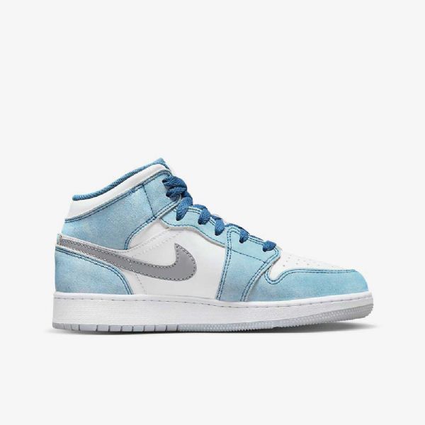 Boty Nike Air Jordan 1 Mid Tops Se Pro Děti Modrá Bílá Světle Šedá Červená