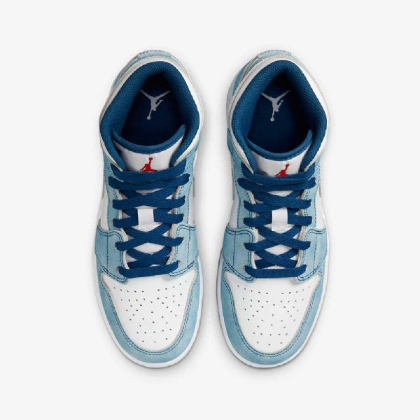Boty Nike Air Jordan 1 Mid Tops Se Pro Děti Modrá Bílá Světle Šedá Červená