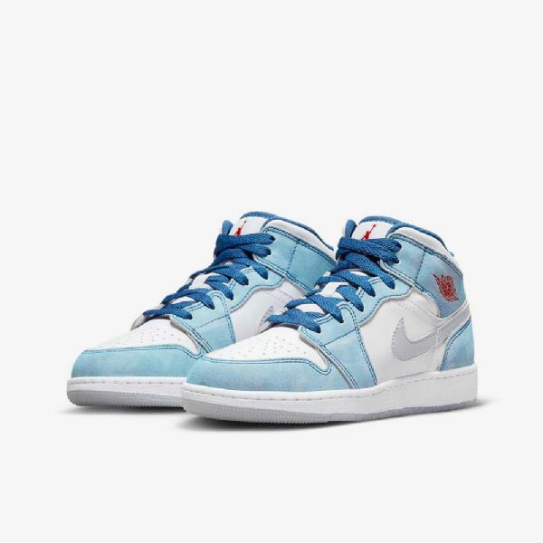 Boty Nike Air Jordan 1 Mid Tops Se Pro Děti Modrá Bílá Světle Šedá Červená