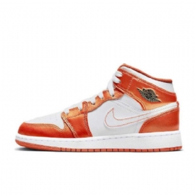 Dámské Boty Nike Air Jordan 1 Mid Tops Gs Bílý Oranžový