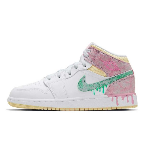 Dámské Boty Nike Air Jordan 1 Mid Tops Gs Paint Drip Pro Ženy Bílá Růžová