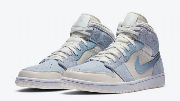 Dámské Boty Nike Air Jordan 1 Mid Tops Se Světle Modrá Bílá