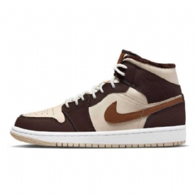 Dámské Fleecové Boty Nike Air Jordan 1 Mid Tops Hnědé Khaki