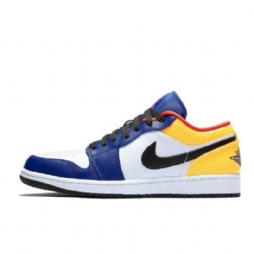 Dámské Nízké Boty Nike Air Jordan 1 Bílá Námořnická Modrá Žlutá
