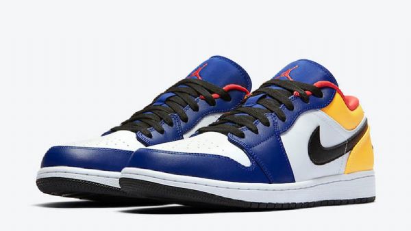 Dámské Nízké Boty Nike Air Jordan 1 Bílá Námořnická Modrá Žlutá