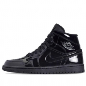 Dámské Retro Basketbalové Boty Nike Air Jordan 1 Mid Tops Patent Se Černá