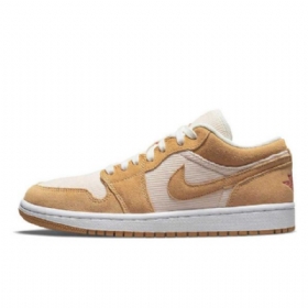 Dámské Semišové Manšestrové Kožené Boty Nike Air Jordan 1 Hnědé