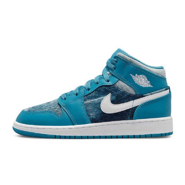 Dámské Seprané Boty Nike Air Jordan 1 Mid Tops Gs Tyrkysové