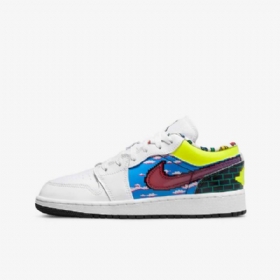 Dětské Nízké Boty Nike Air Jordan 1 Bílá Černá Citronově Růžová