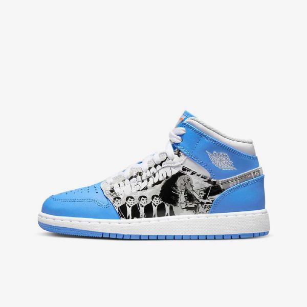 Dětské Školní Boty Nike Air Jordan 1 Mid Tops Sneaker Bílý Modrý