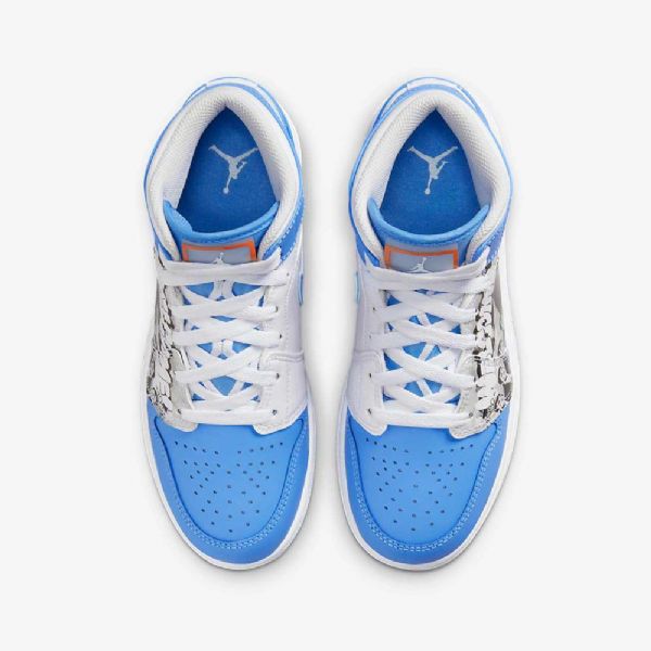 Dětské Školní Boty Nike Air Jordan 1 Mid Tops Sneaker Bílý Modrý