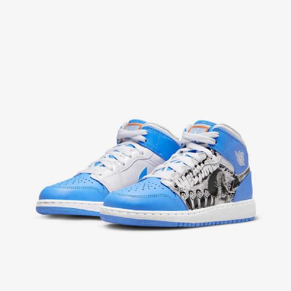 Dětské Školní Boty Nike Air Jordan 1 Mid Tops Sneaker Bílý Modrý