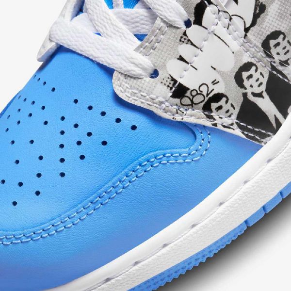 Dětské Školní Boty Nike Air Jordan 1 Mid Tops Sneaker Bílý Modrý