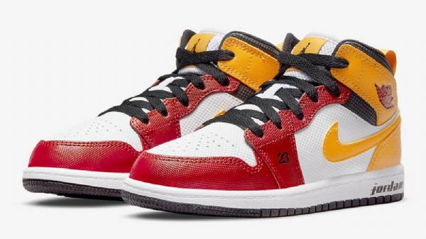 Nike Air Jordan 1 Mid Tops Gs Motorsport Boty Pro Ženy Červená Bílá Žlutá