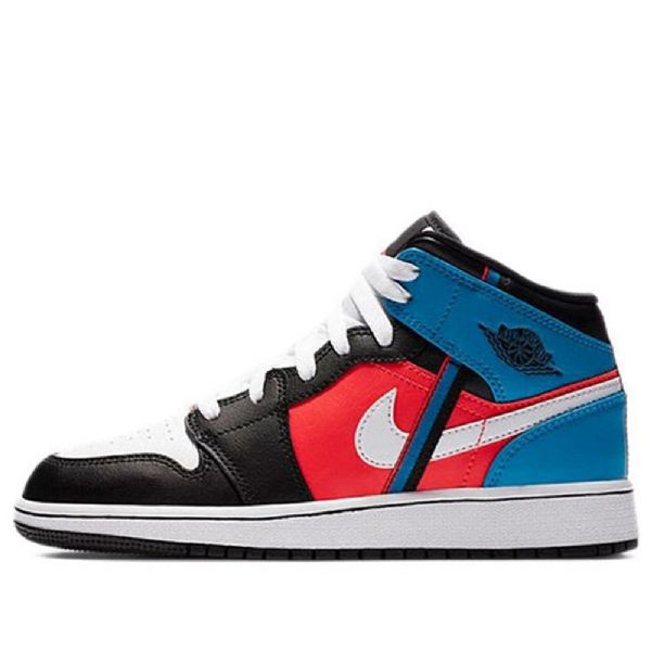Nike Air Jordan 1 Mid Tops Gs Retro Basketbalové Boty Pro Muže Černá Bílý Modrý