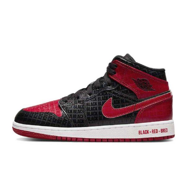 Nike Air Jordan 1 Mid Tops Gs Široké Boty Pro Ženy Černo-červené