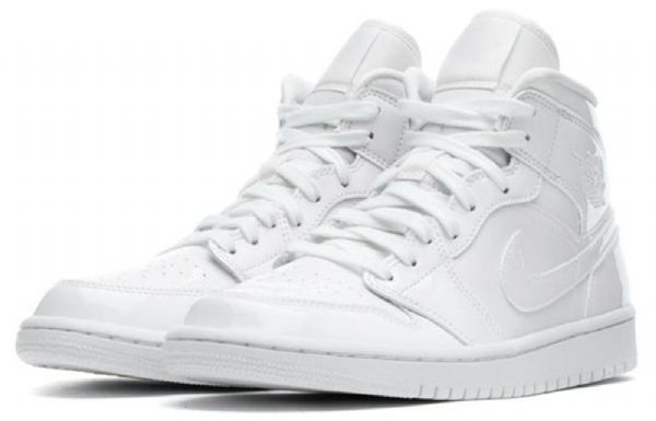 Nike Air Jordan 1 Mid Tops Patent Retro Basketbalové Boty Pro Ženy Bílé