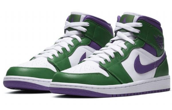 Nike Air Jordan 1 Mid Tops Retro Basketbalové Boty Pro Muže Zelená Bílá Fialová