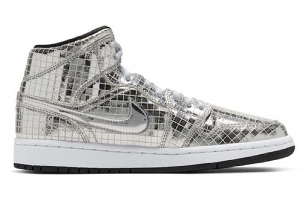 Nike Air Jordan 1 Mid Tops Retro Basketbalové Boty Pro Ženy Stříbrné