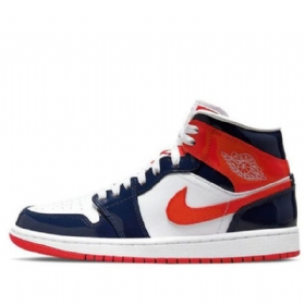 Nike Air Jordan 1 Mid Tops Retro Basketbalové Boty Pro Ženy Tmavě Modrá Modrý Červený Bílý