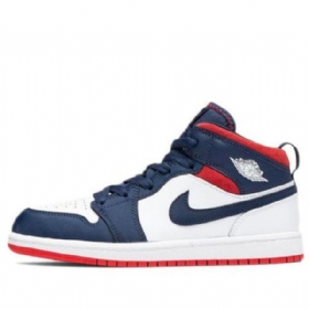 Nike Air Jordan 1 Mid Tops Se Ps Retro Basketbalové Boty Pro Děti Tmavě Modrá Bílý
