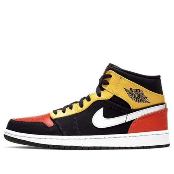 Nike Air Jordan 1 Mid Tops Se Retro Basketbalové Boty Pro Muže Černá Žlutá Oranžová