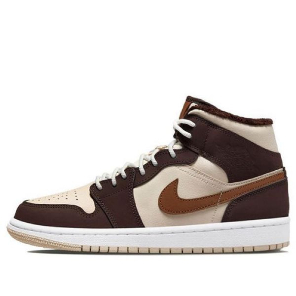 Nike Air Jordan 1 Mid Tops Se Retro Basketbalové Boty Pro Ženy Šlehačka Tmavě Hnědá Čokoláda