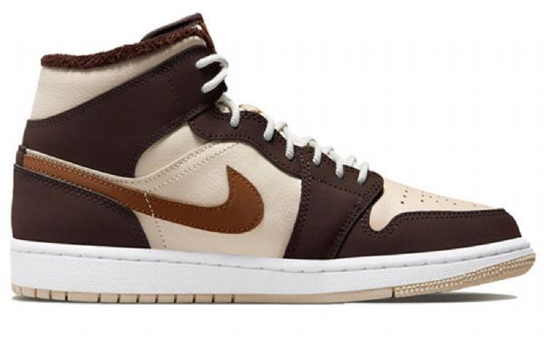 Nike Air Jordan 1 Mid Tops Se Retro Basketbalové Boty Pro Ženy Šlehačka Tmavě Hnědá Čokoláda