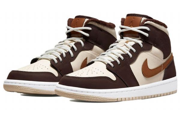 Nike Air Jordan 1 Mid Tops Se Retro Basketbalové Boty Pro Ženy Šlehačka Tmavě Hnědá Čokoláda