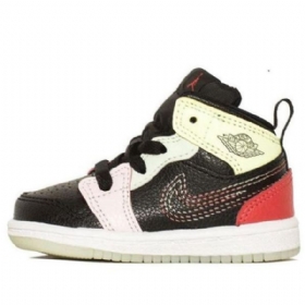 Nike Air Jordan 1 Mid Tops Se Td Retro Basketbalové Boty Pro Děti Černá Zelená Červený
