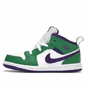 Nike Air Jordan 1 Mid Tops Td Retro Basketbalové Boty Pro Děti Zelená Bílá Fialová