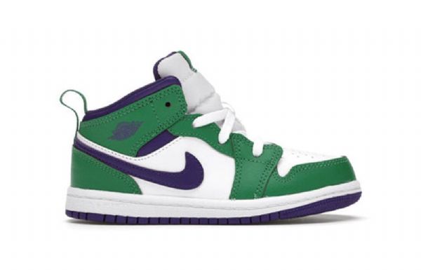 Nike Air Jordan 1 Mid Tops Td Retro Basketbalové Boty Pro Děti Zelená Bílá Fialová